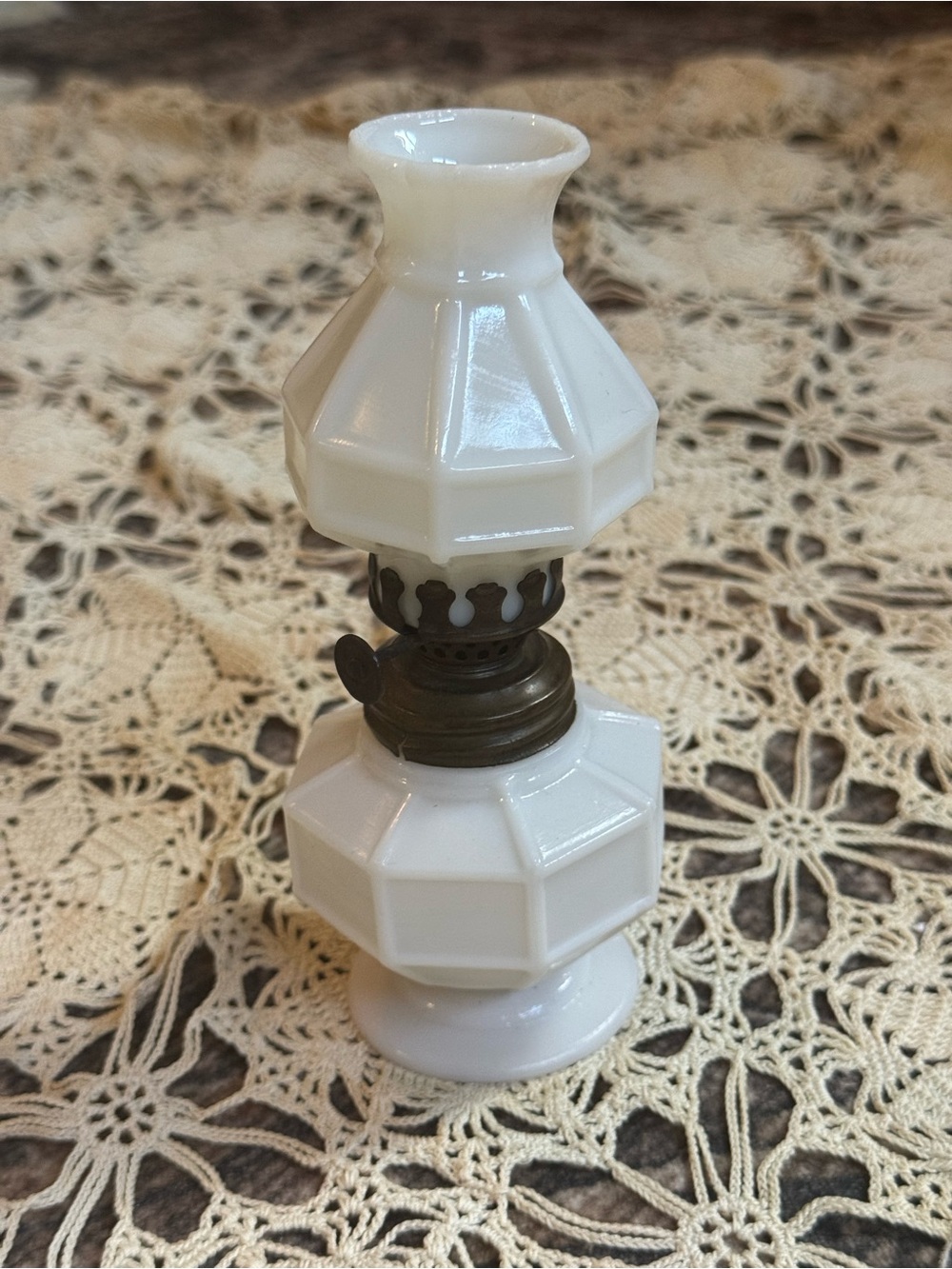 Vintage White Milk Glass Mini Lantern Oil Lamp